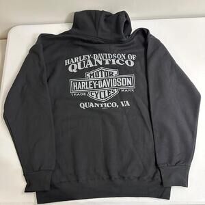 Harley Davidson Hoodie Mens Medium Black Quantico VA Pullover Motorcycle